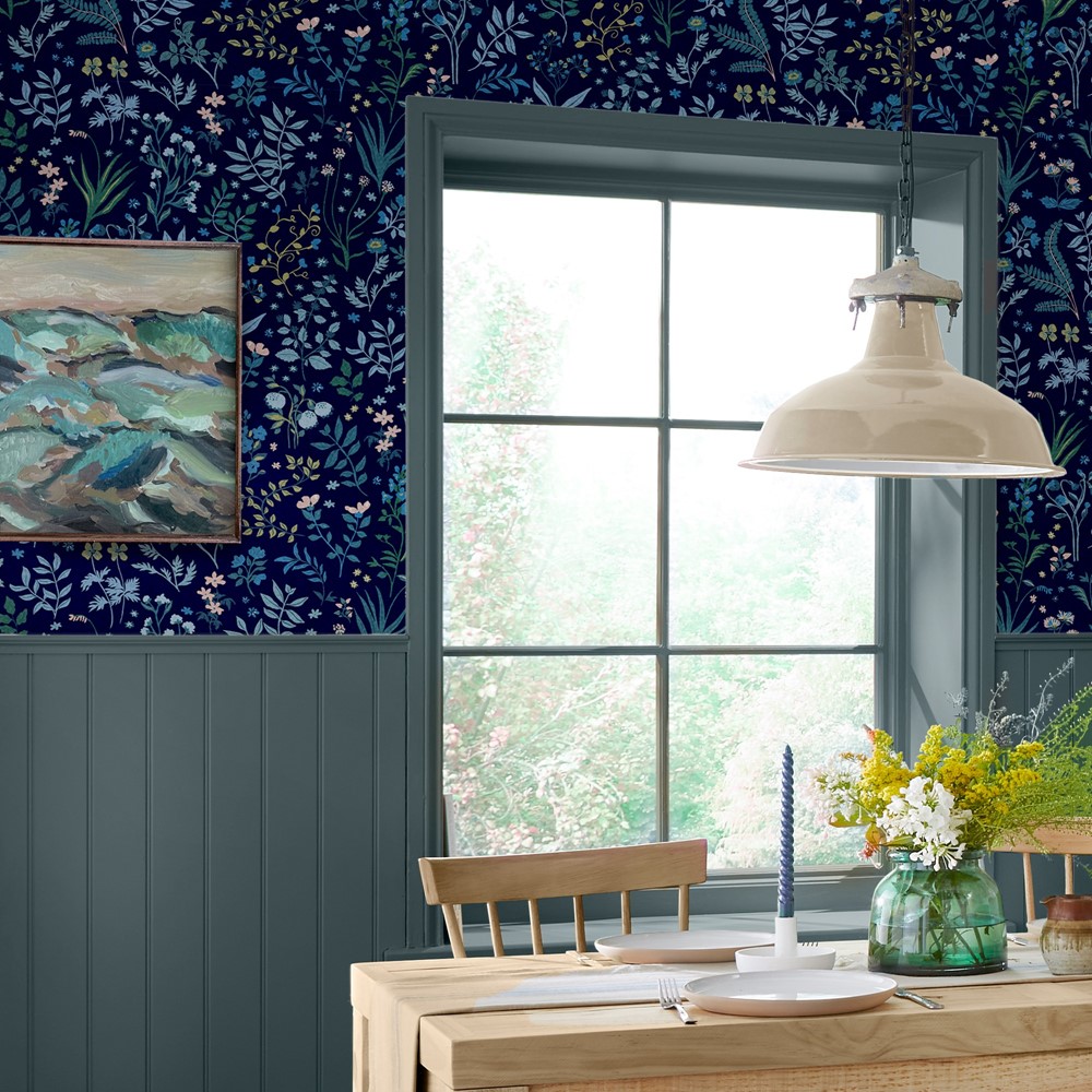 Holcombe Floral Wallpaper 120874 by Joules in Navy Blue